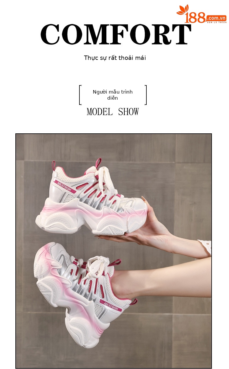 Giày sneaker nữ đế dày chunky tăng chiều cao lưới thoáng khí — màu trắng chi tiết 10