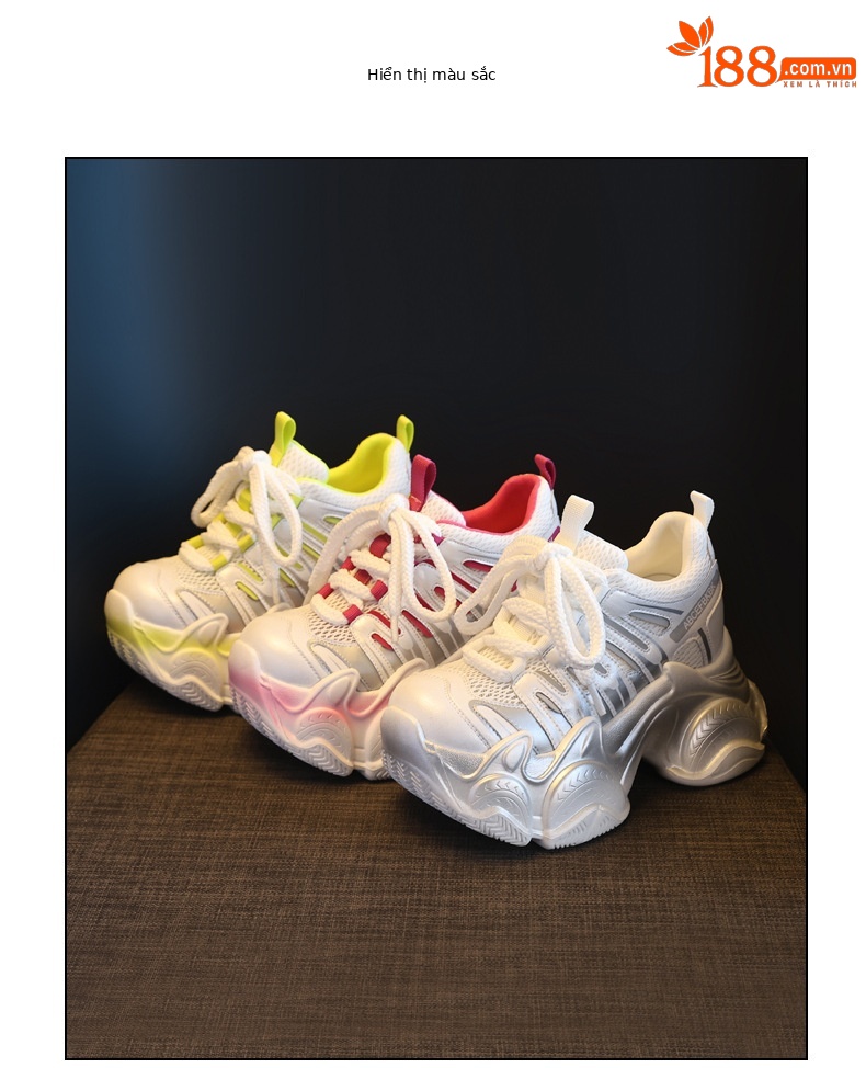 Giày sneaker nữ đế dày chunky tăng chiều cao lưới thoáng khí — màu trắng chi tiết 17