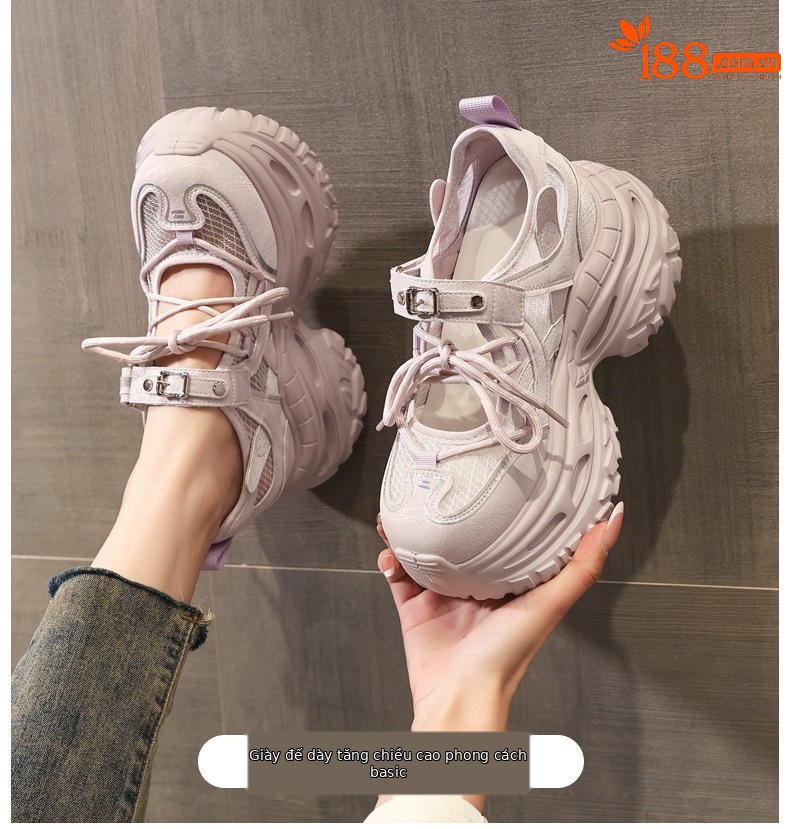 Giày sneaker nữ chunky đế dày lưới thoáng khí tăng chiều cao — màu tím chi tiết 1