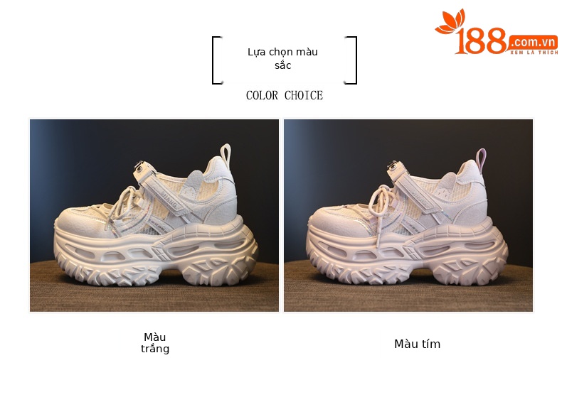 Giày sneaker nữ chunky đế dày lưới thoáng khí tăng chiều cao — màu tím chi tiết 2