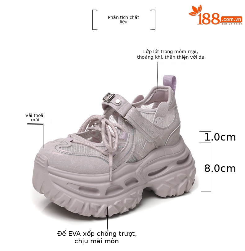 Giày sneaker nữ chunky đế dày lưới thoáng khí tăng chiều cao — màu tím chi tiết 3