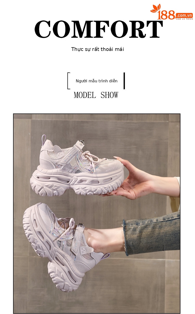 Giày sneaker nữ chunky đế dày lưới thoáng khí tăng chiều cao — màu tím chi tiết 11