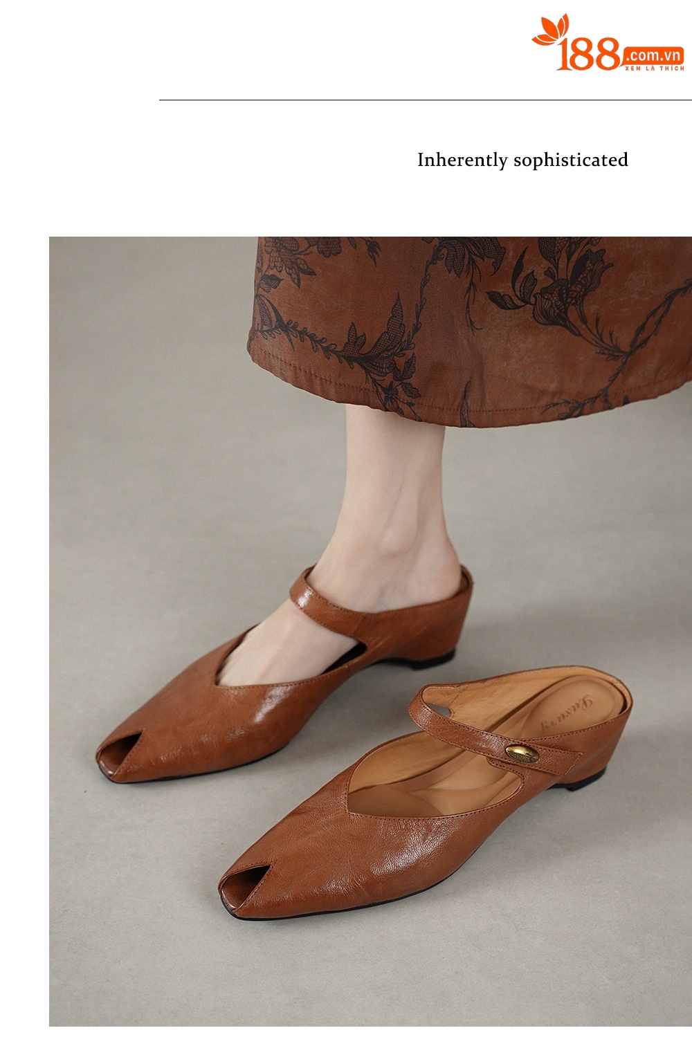 Sandal nữ mũi nhọn quai ngang gót vuông 7 cm da cừu — đen chi tiết 5