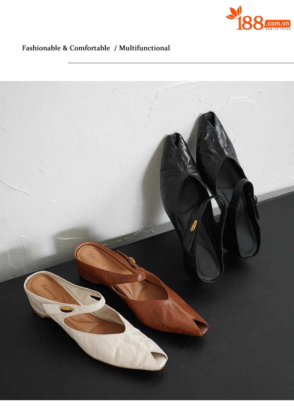 Sandal nữ mũi nhọn quai ngang gót vuông 7 cm da cừu — đen chi tiết 13