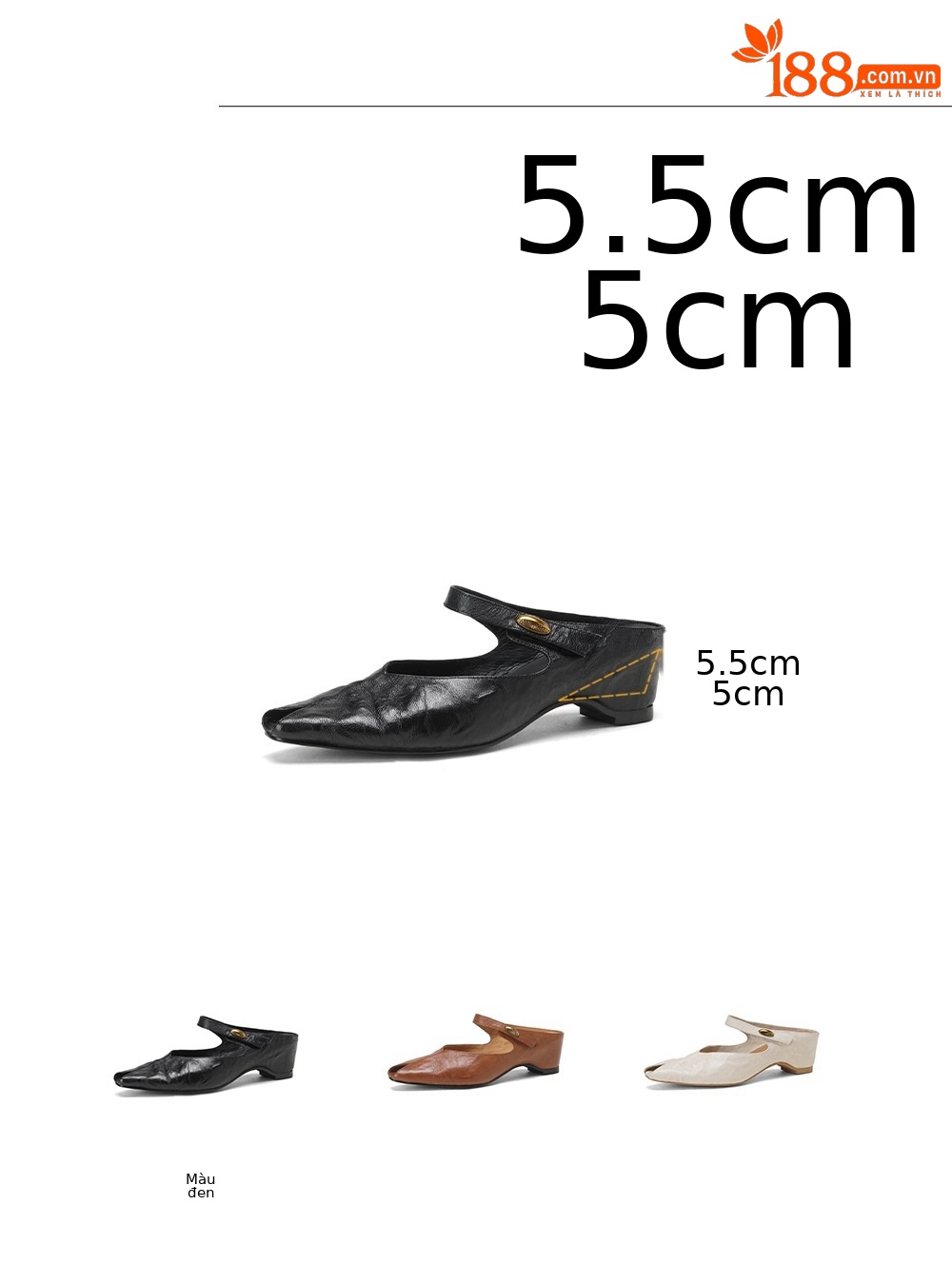 Sandal nữ mũi nhọn quai ngang gót vuông 7 cm da cừu — đen chi tiết 4