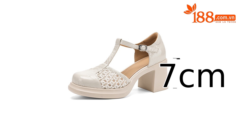 Sandal cao gót nữ quai ngang phong cách vintage, gót 8.5 cm, đế dày, mũi kín — đen chi tiết 5