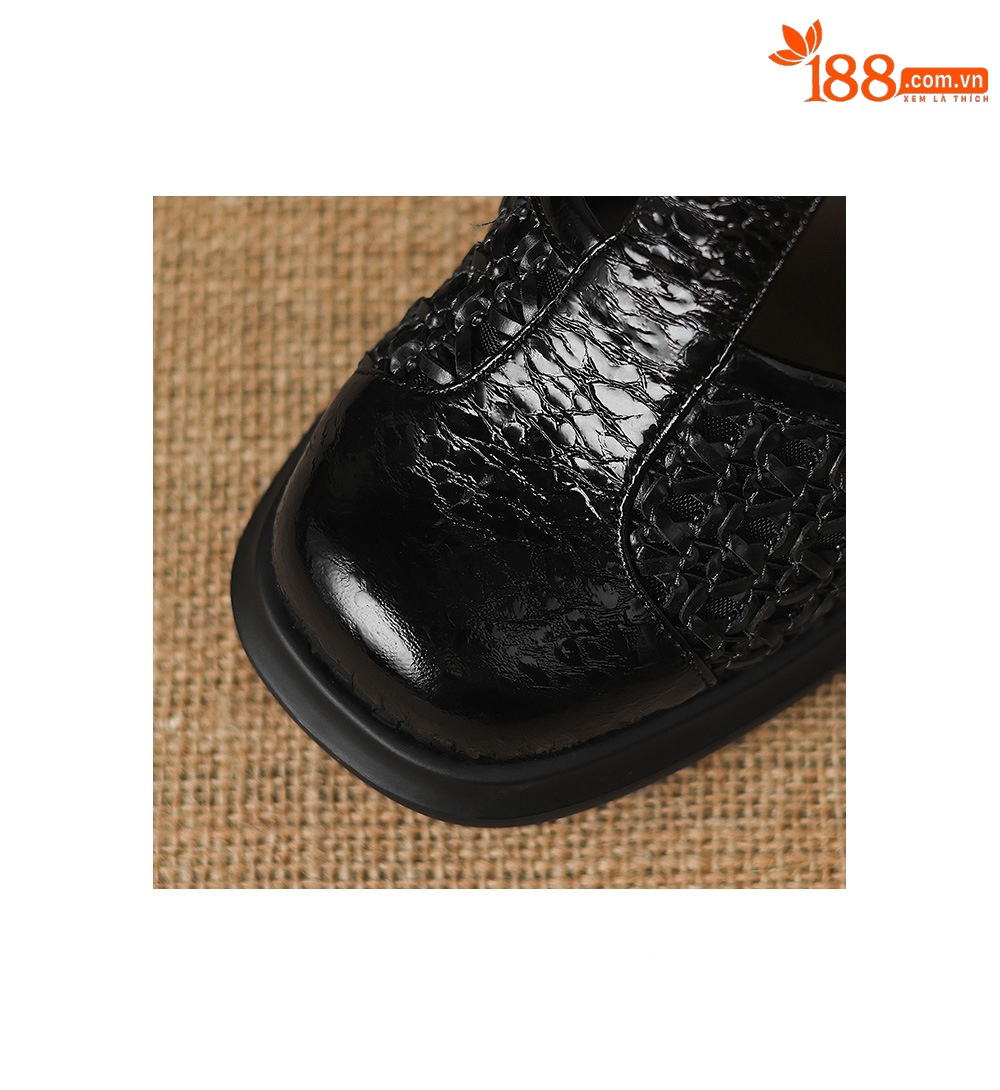 Sandal cao gót nữ quai ngang phong cách vintage, gót 8.5 cm, đế dày, mũi kín — đen chi tiết 21