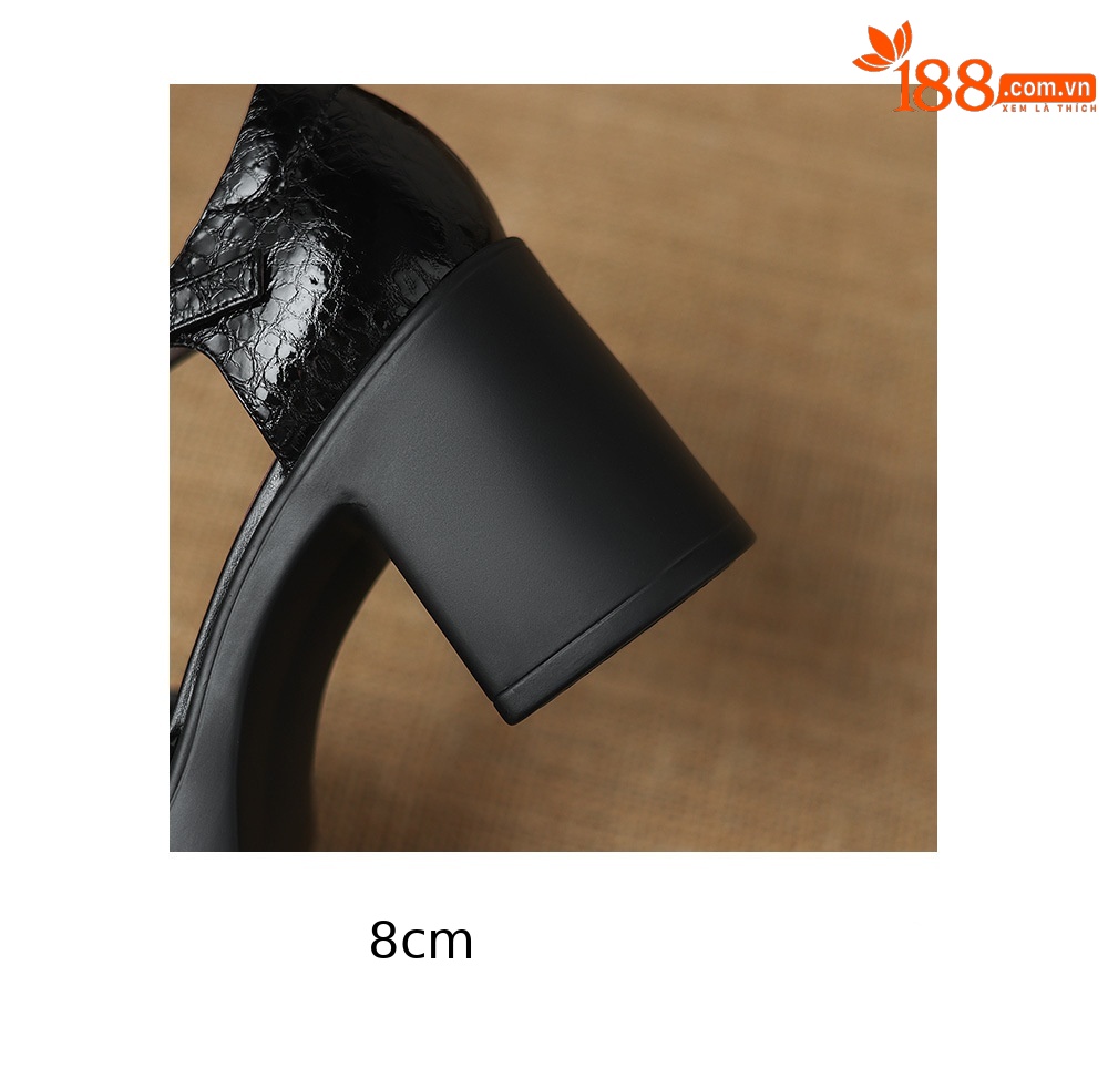 Sandal cao gót nữ quai ngang phong cách vintage, gót 8.5 cm, đế dày, mũi kín — đen chi tiết 22