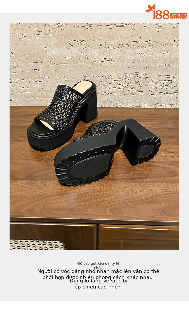 Sandal cao gót nữ hở mũi đế xuồng gót 10 cm quai ngang bện — màu đen, bạc chi tiết 6