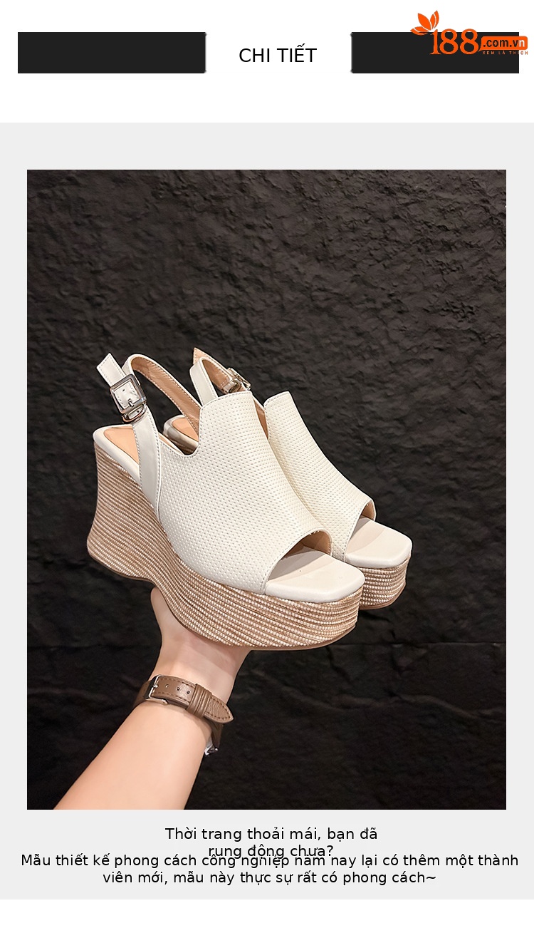 Sandal nữ hở mũi đế xuồng cao 10 cm quai hậu phong cách La Mã — màu nâu, màu trắng ngà chi tiết 2