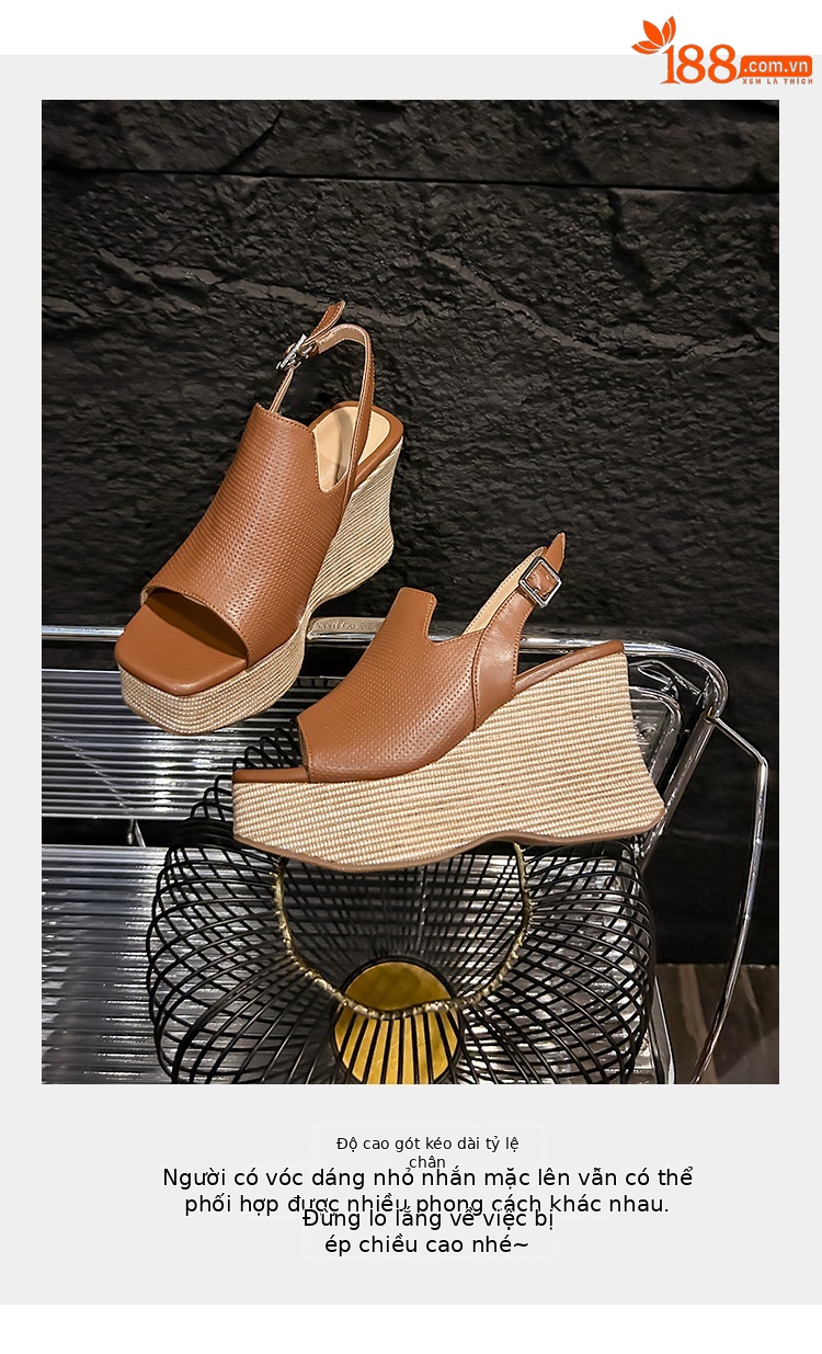 Sandal nữ hở mũi đế xuồng cao 10 cm quai hậu phong cách La Mã — màu nâu, màu trắng ngà chi tiết 6