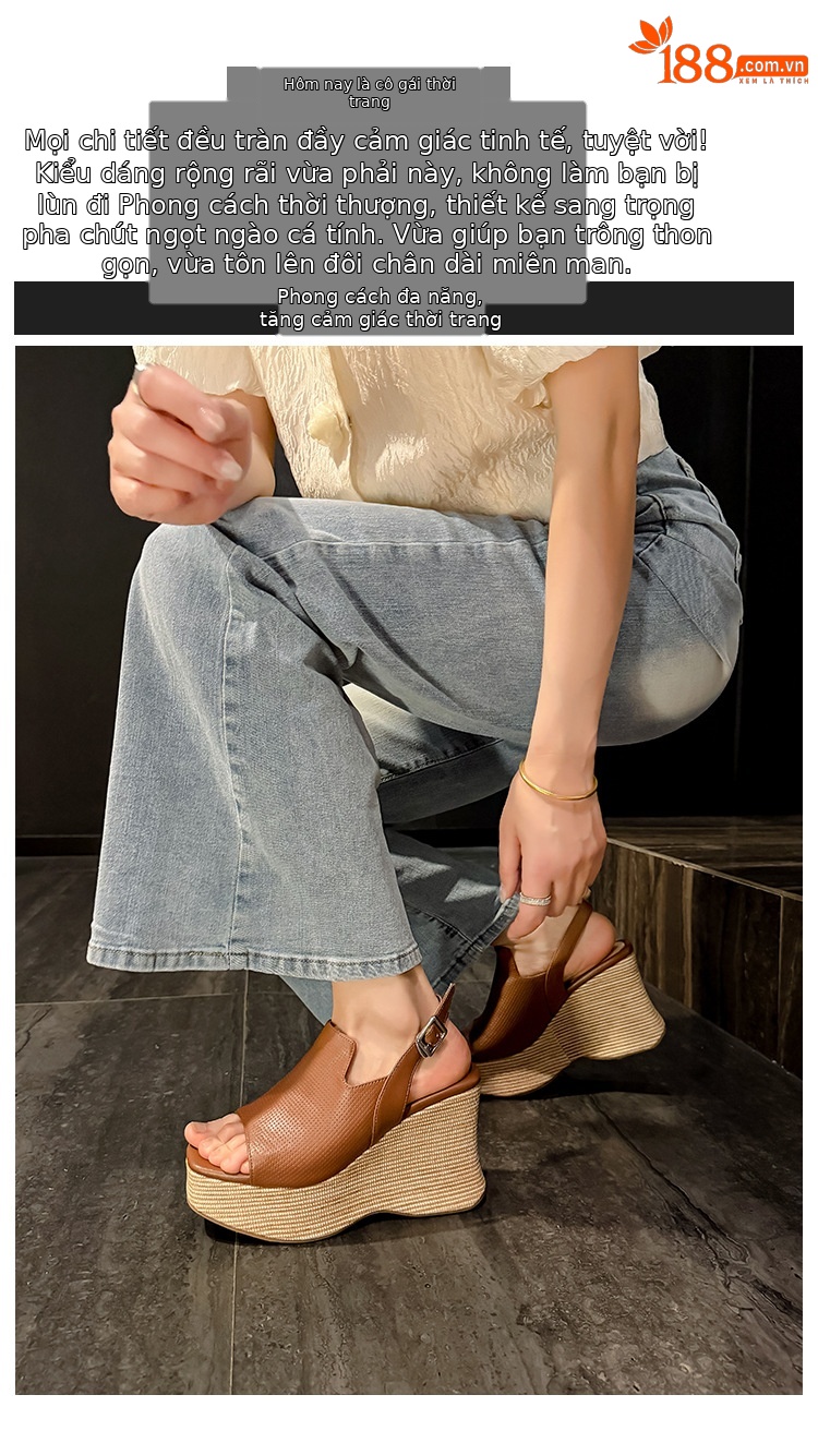 Sandal nữ hở mũi đế xuồng cao 10 cm quai hậu phong cách La Mã — màu nâu, màu trắng ngà chi tiết 1