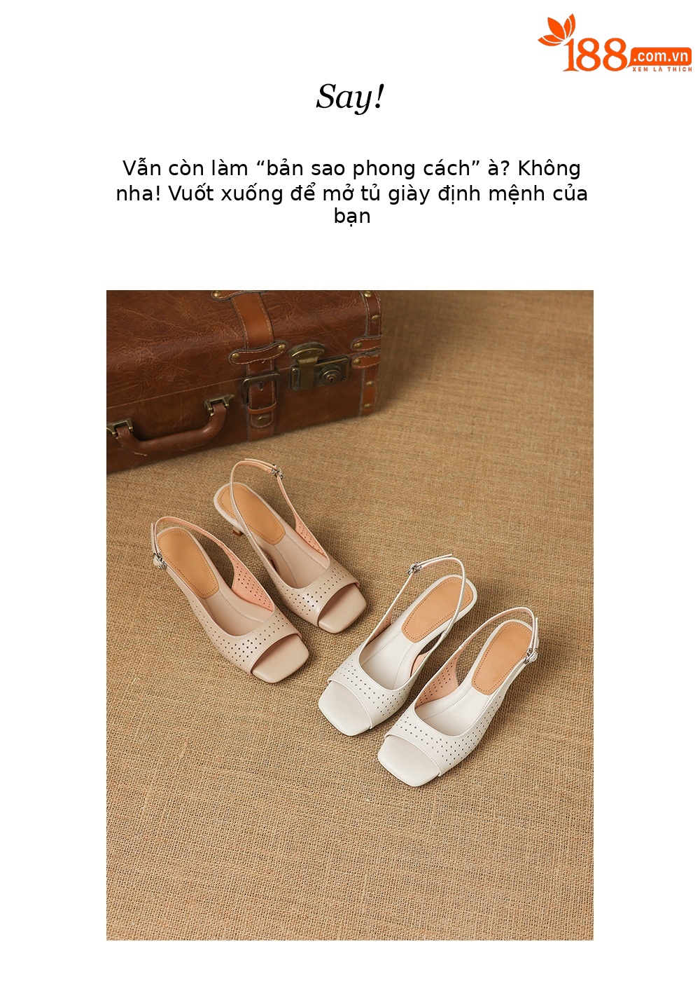 Sandal nữ đầu vuông hở ngón chân da bò thô gót thô cao — màu trắng ngà chi tiết 5