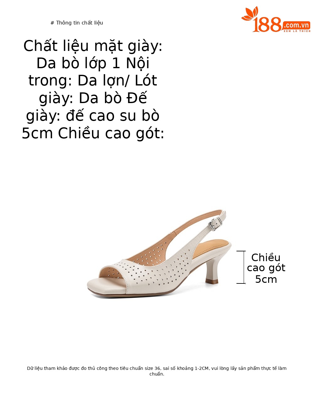 Sandal nữ đầu vuông hở ngón chân da bò thô gót thô cao — màu trắng ngà chi tiết 6