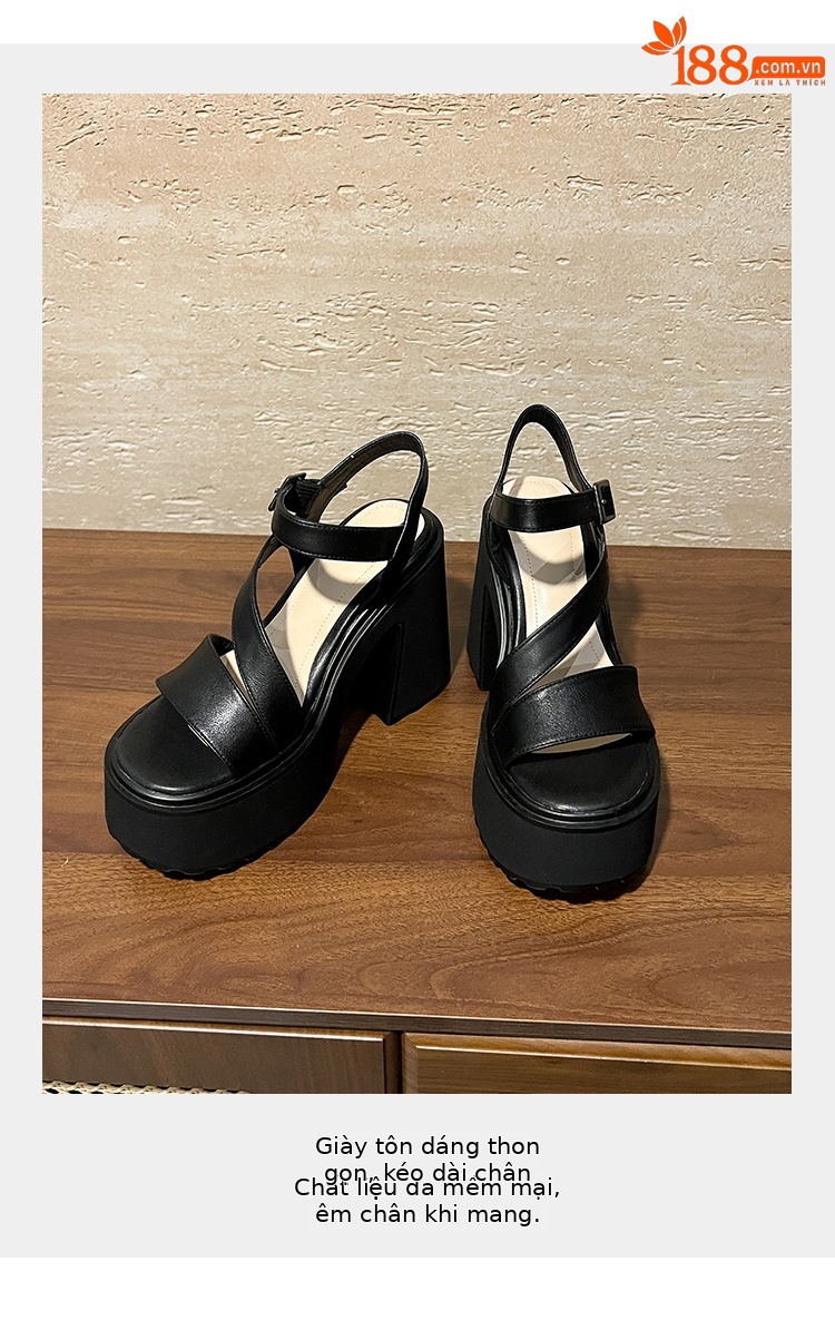 Sandal cao gót nữ hở mũi đế xuồng gót vuông 9 cm — màu đen, màu trắng ngà chi tiết 3