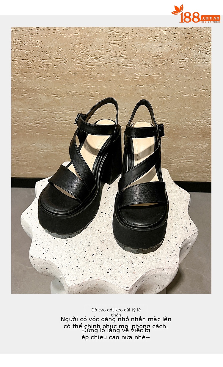 Sandal cao gót nữ hở mũi đế xuồng gót vuông 9 cm — màu đen, màu trắng ngà chi tiết 6