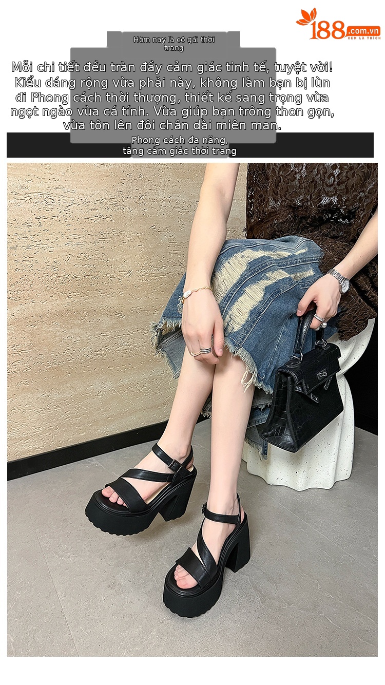 Sandal cao gót nữ hở mũi đế xuồng gót vuông 9 cm — màu đen, màu trắng ngà chi tiết 1