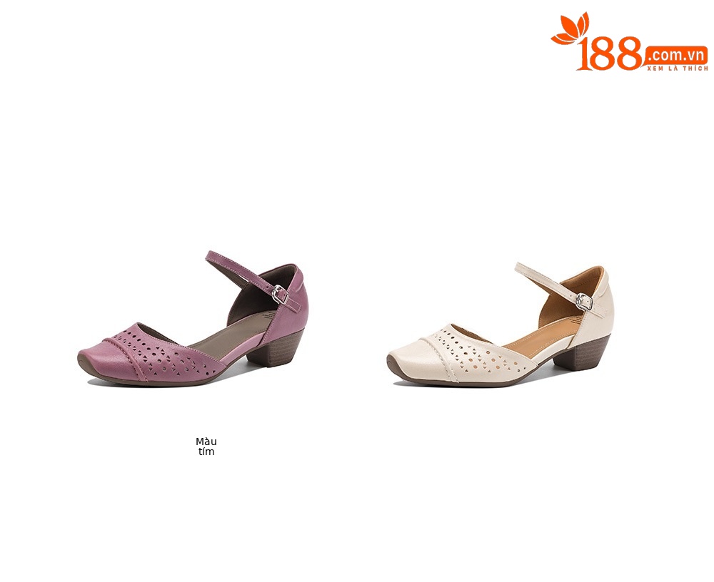 Sandal nữ da cừu mũi trùm gót thấp quai ngang một dây hở gót — màu tím chi tiết 7