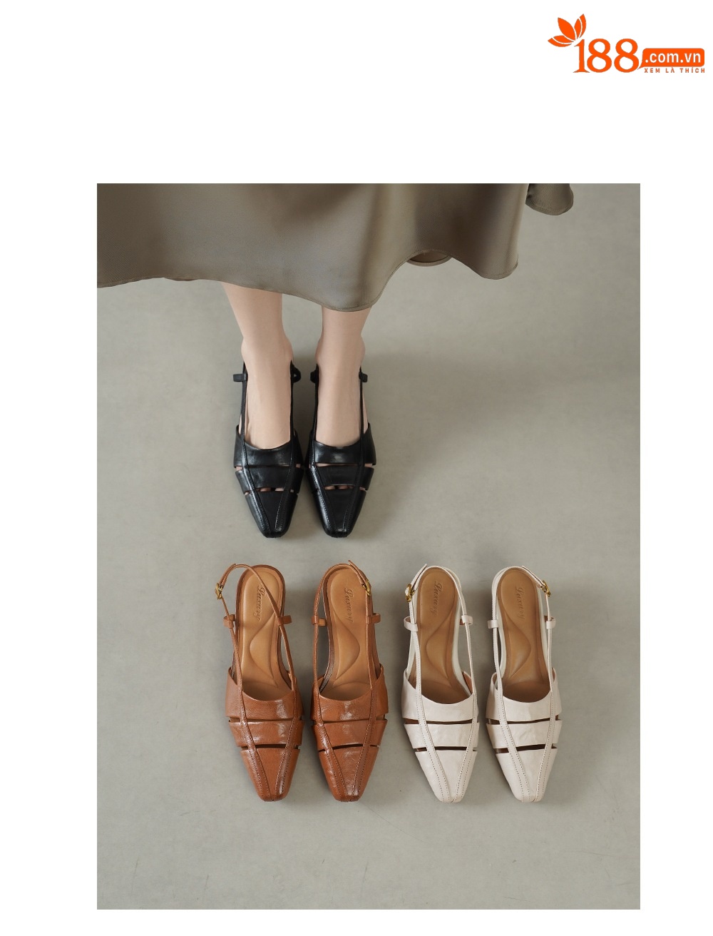 Sandal nữ da cừu gót thô quai ngang phong cách La Mã hở gót — đen chi tiết 2
