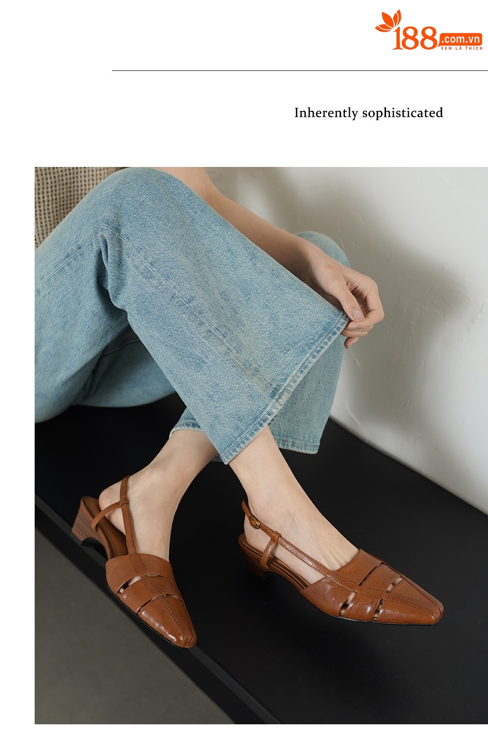 Sandal nữ da cừu gót thô quai ngang phong cách La Mã hở gót — đen chi tiết 4