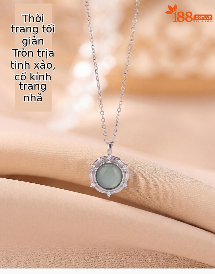 Dây chuyền bạc S925 mặt ngọc lục bảo tròn cạnh sóng, thiết kế đòn xương đòn sang trọng (kèm chuỗi) — Bộ chuỗi chi tiết 1