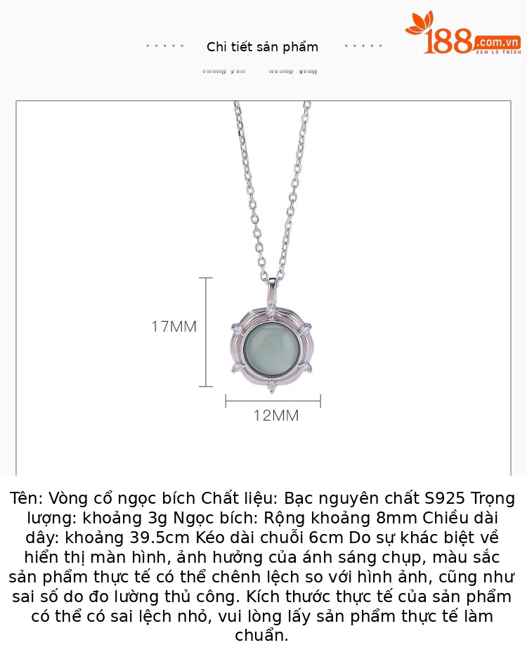 Dây chuyền bạc S925 mặt ngọc lục bảo tròn cạnh sóng, thiết kế đòn xương đòn sang trọng (kèm chuỗi) — Bộ chuỗi chi tiết 2
