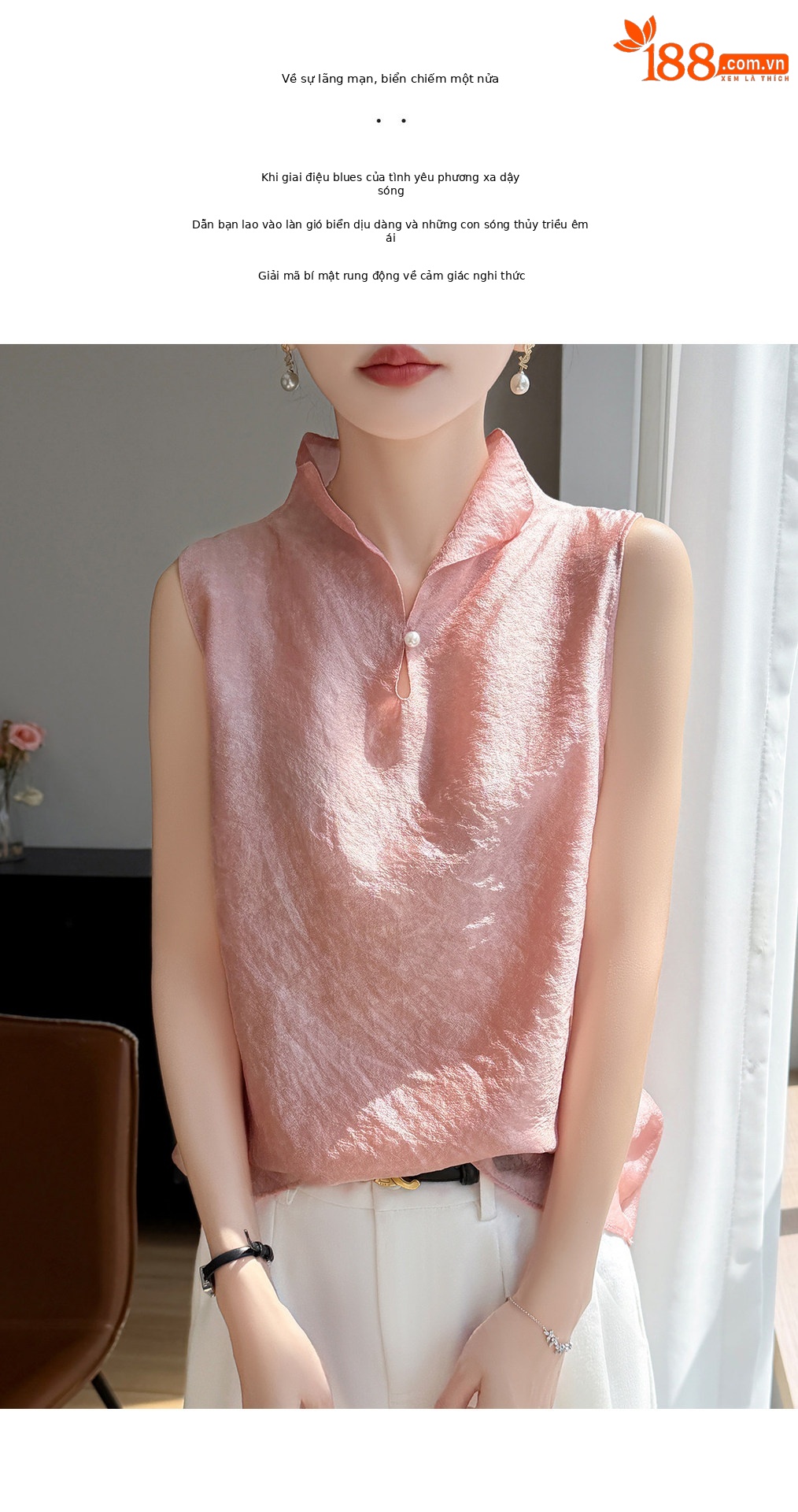 Áo sơ mi không tay cổ lật nữ chất tơ tằm phong cách quốc gia — Champagne màu chi tiết 13