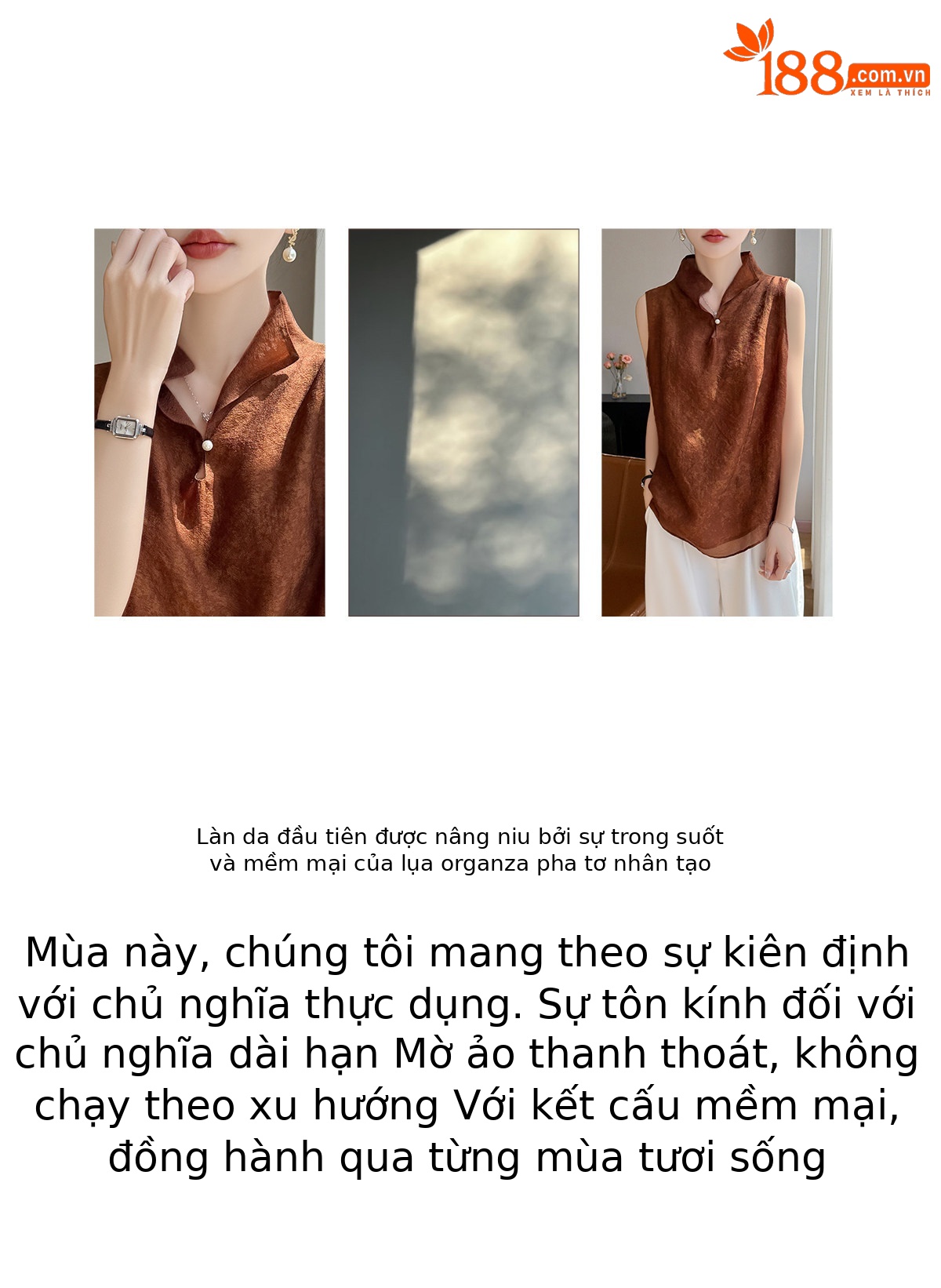 Áo sơ mi không tay cổ lật nữ chất tơ tằm phong cách quốc gia — Champagne màu chi tiết 6