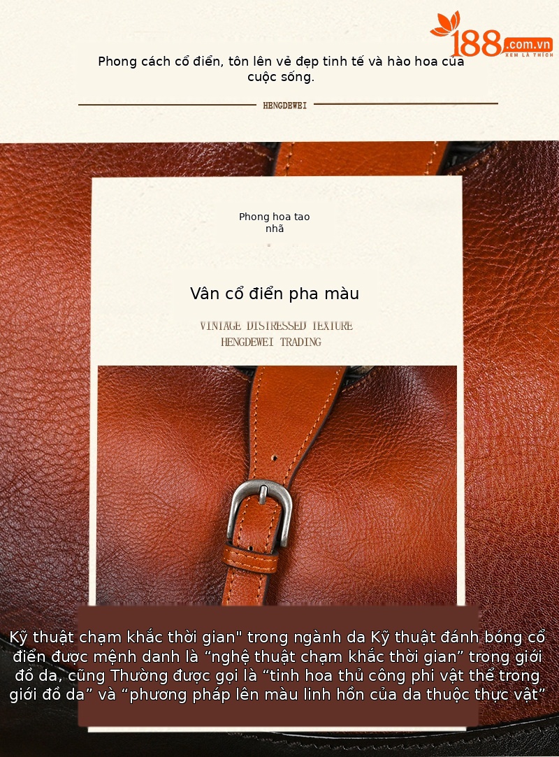 Túi tote da bò thật phong cách vintage, tay cầm chắc chắn, dung tích lớn — Vàng cổ điển, Màu xanh lá cây, Đỏ cổ điển, Nâu cổ điển chi tiết 2