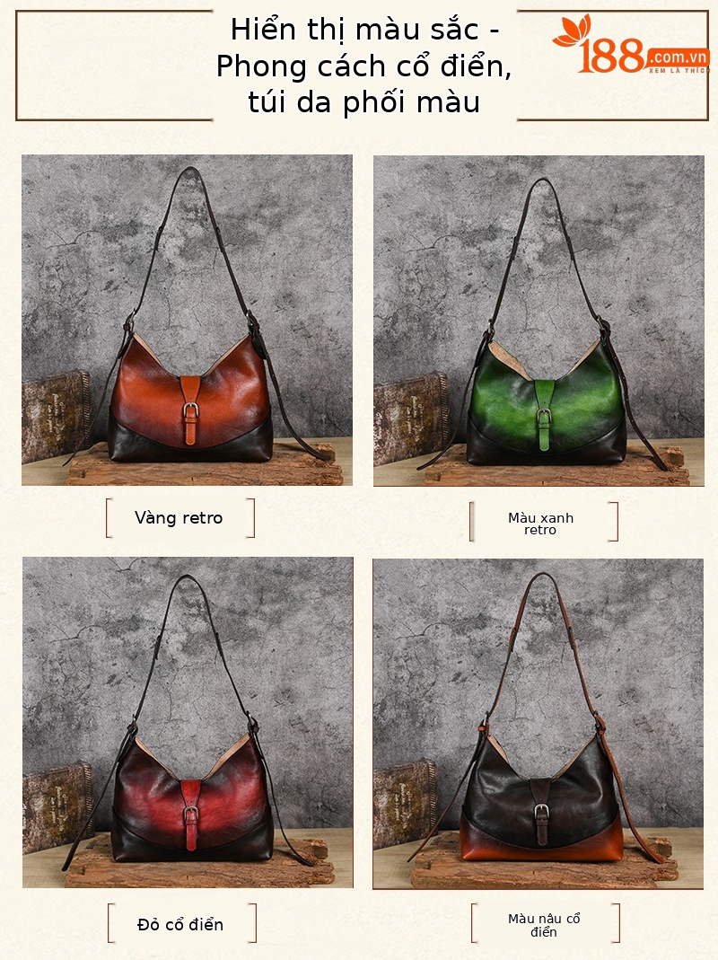 Túi tote da bò thật phong cách vintage, tay cầm chắc chắn, dung tích lớn — Vàng cổ điển, Màu xanh lá cây, Đỏ cổ điển, Nâu cổ điển chi tiết 5