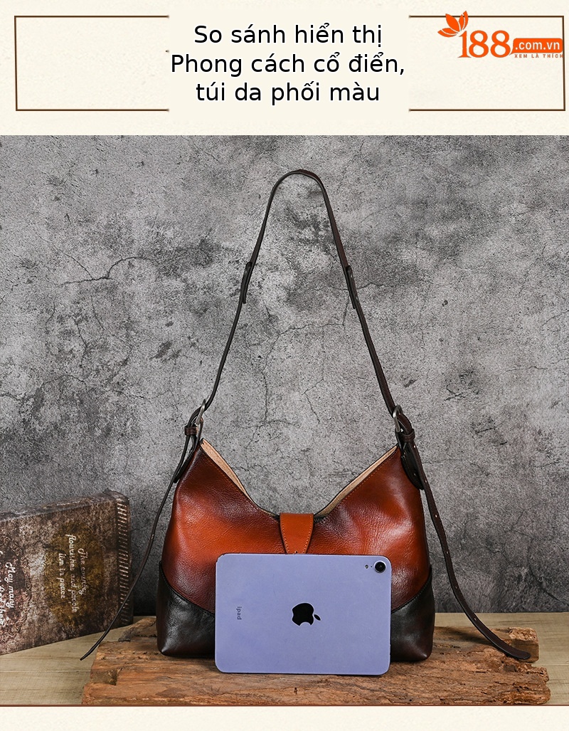 Túi tote da bò thật phong cách vintage, tay cầm chắc chắn, dung tích lớn — Vàng cổ điển, Màu xanh lá cây, Đỏ cổ điển, Nâu cổ điển chi tiết 9