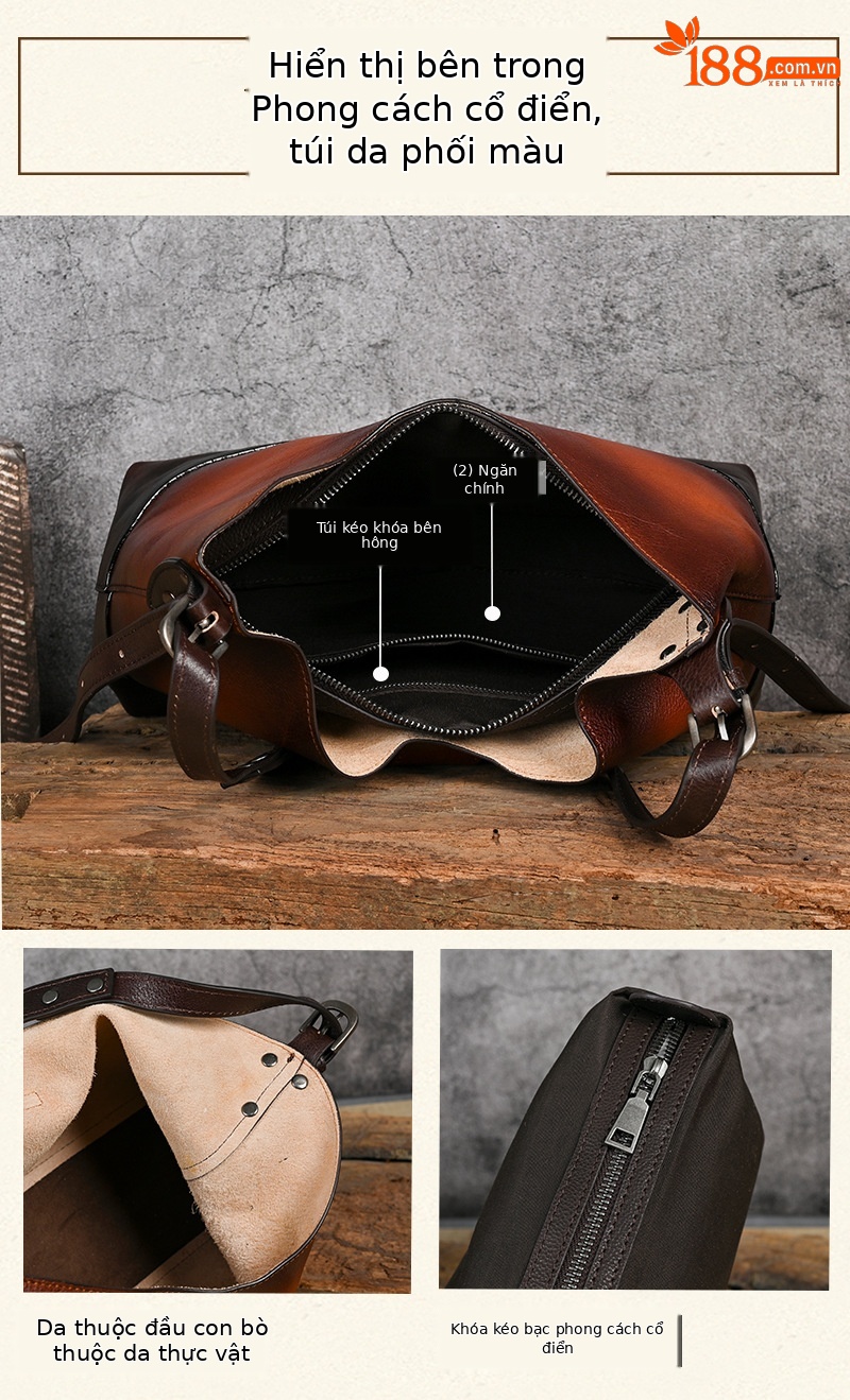 Túi tote da bò thật phong cách vintage, tay cầm chắc chắn, dung tích lớn — Vàng cổ điển, Màu xanh lá cây, Đỏ cổ điển, Nâu cổ điển chi tiết 10