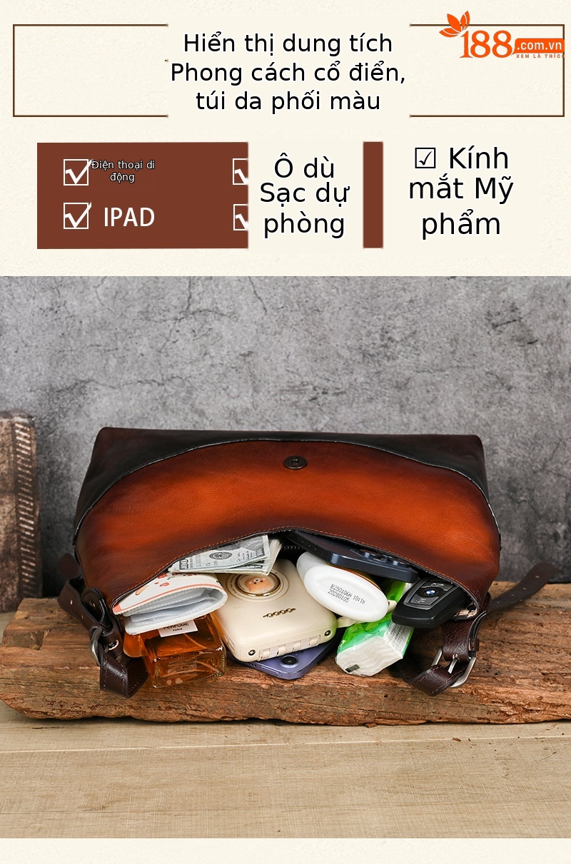 Túi tote da bò thật phong cách vintage, tay cầm chắc chắn, dung tích lớn — Vàng cổ điển, Màu xanh lá cây, Đỏ cổ điển, Nâu cổ điển chi tiết 11