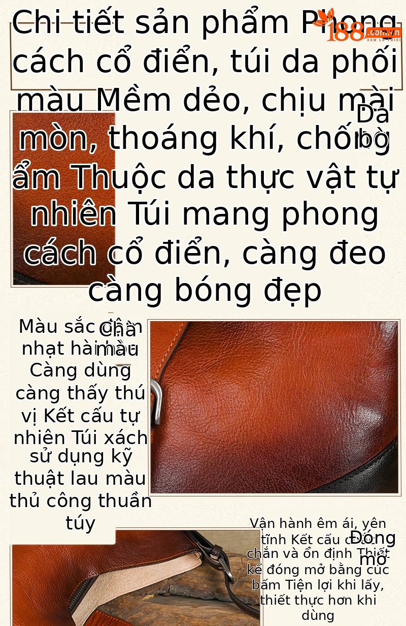 Túi tote da bò thật phong cách vintage, tay cầm chắc chắn, dung tích lớn — Vàng cổ điển, Màu xanh lá cây, Đỏ cổ điển, Nâu cổ điển chi tiết 12