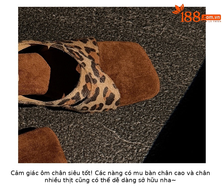 Sandal cao gót nữ quai chéo kiểu Pháp mũi vuông hở ngón, gót xuồng 7 cm — màu đen, Màu da báo, màu vàng, màu đỏ chi tiết 2