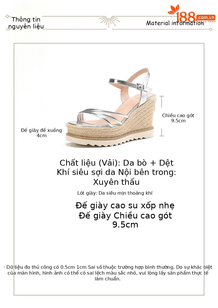 Sandal cao gót nữ phong cách Bohemian quai ngang mảnh hở mũi, đế xuồng đan rơm cao 9 cm — màu vàng, bạc chi tiết 2