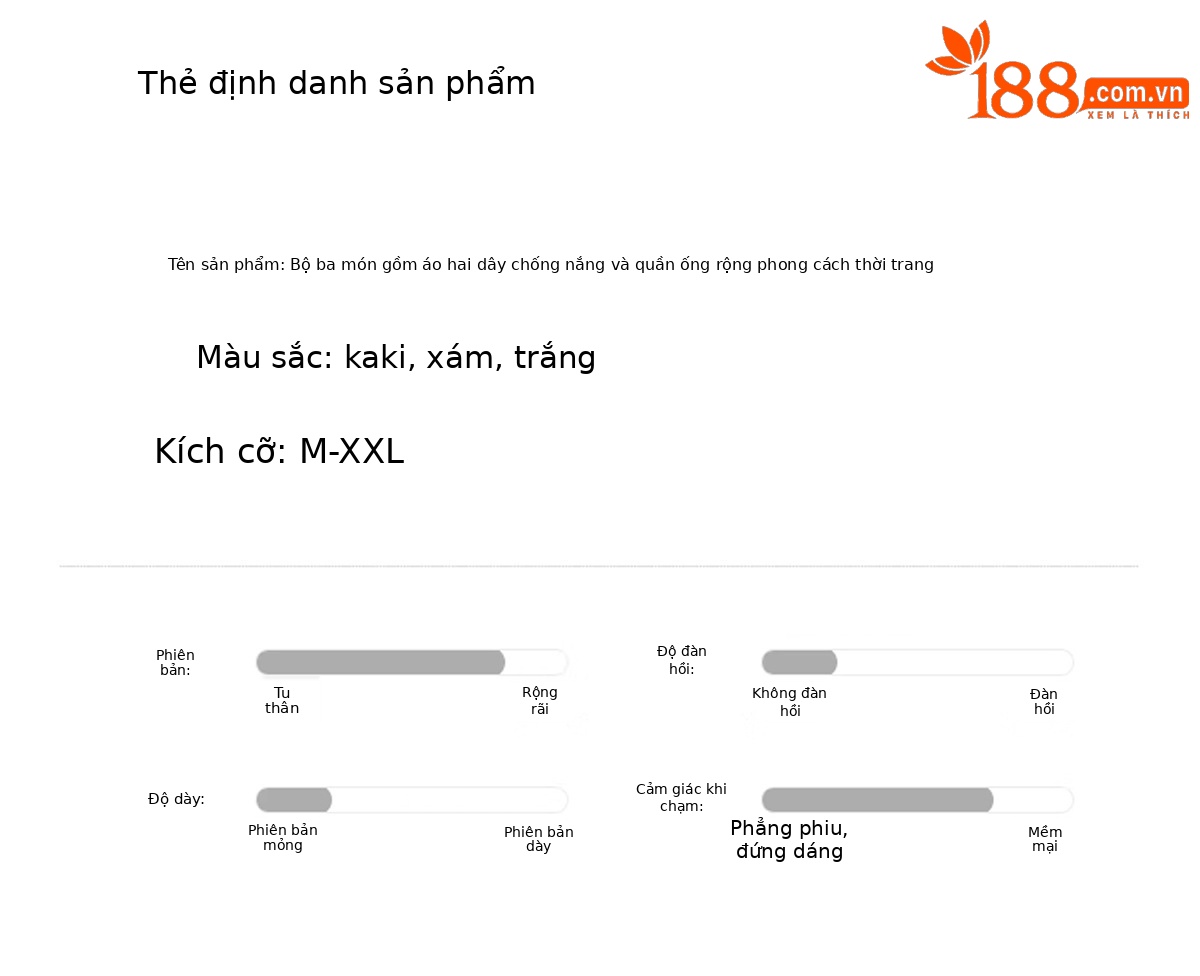 Bộ ba mặc nhà nữ phối áo sơ mi chống nắng, áo hai dây và quần ống suông — màu trắng, màu xám, màu kaki chi tiết 12