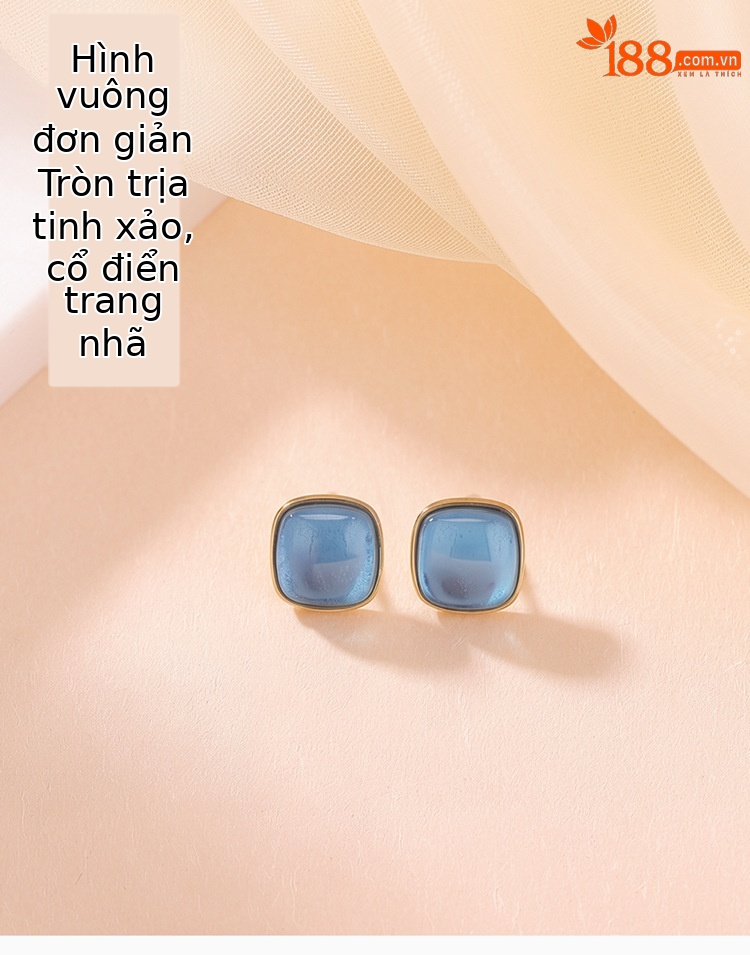 Khuyên tai nữ bạc S925 đính đá aquamarine hình vuông phong cách tối giản — Bạc chi tiết 1