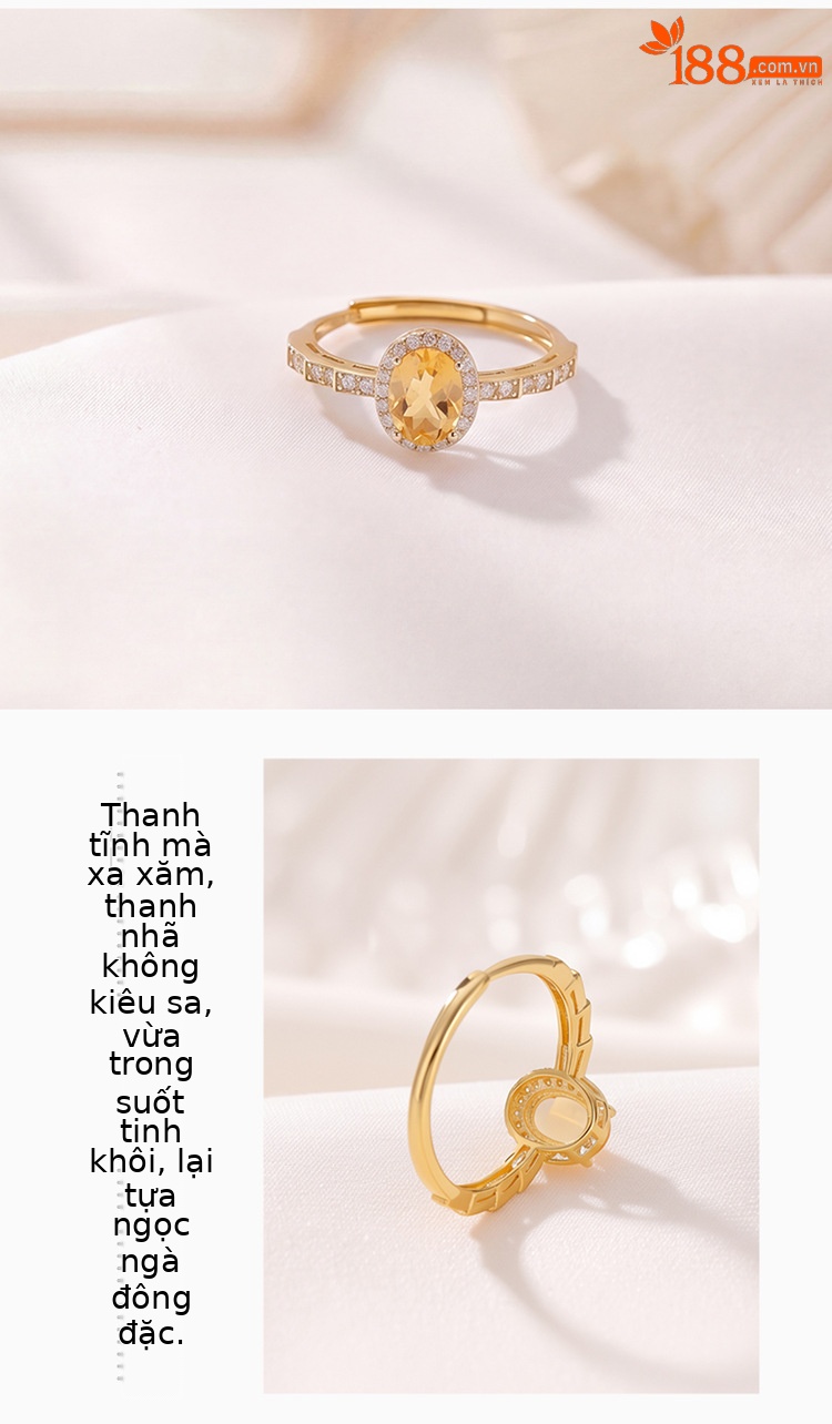 Nhẫn nữ bạc S925 mạ vàng đính đá crystal hình vuông, kiểu mở điều chỉnh size — Loại bạc chi tiết 3