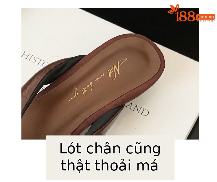 Dép xỏ ngón nữ mũi nhọn da dê, gót chéo 3 cm, phong cách Hàn Quốc — màu nâu chi tiết 31