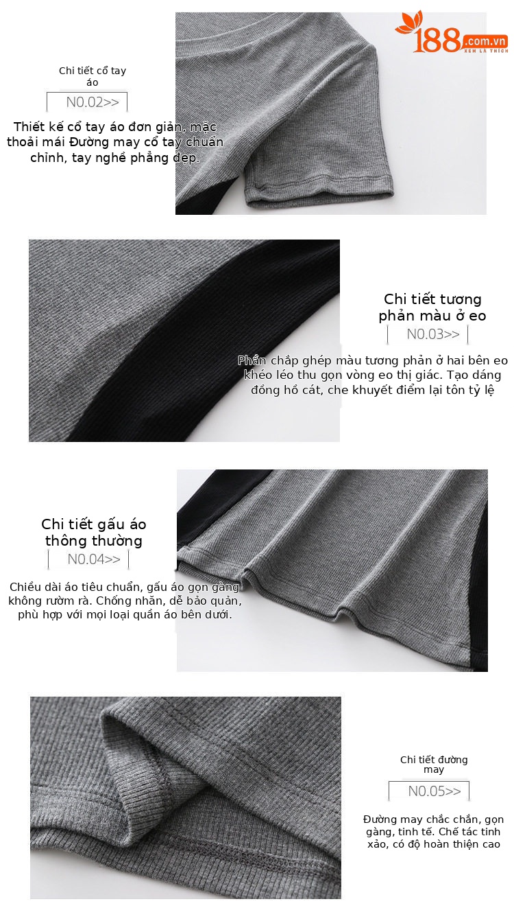 Áo thun nữ cổ chữ V bó sát tay ngắn phối màu tương phản — màu đen chi tiết 2