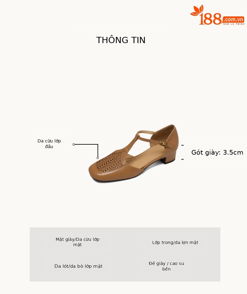 Sandal nữ da cừu thấp gót dệt vintage bít mũi quai chữ T — màu trắng ngà chi tiết 4