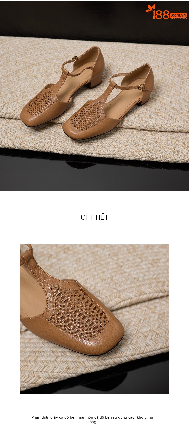 Sandal nữ da cừu thấp gót dệt vintage bít mũi quai chữ T — màu trắng ngà chi tiết 14