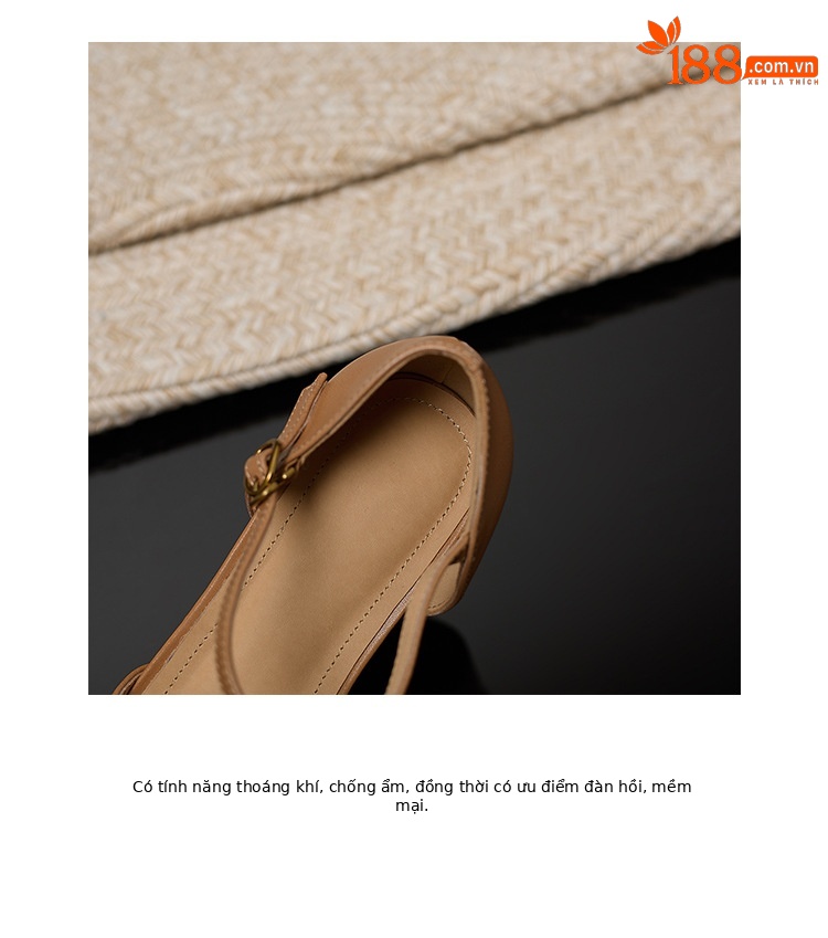 Sandal nữ da cừu thấp gót dệt vintage bít mũi quai chữ T — màu trắng ngà chi tiết 16