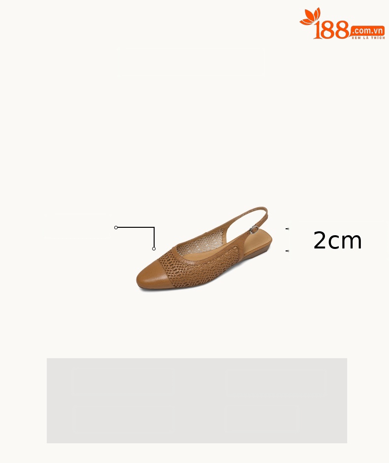 Sandal nữ phong cách vintage mũi kín hở gót đế bệt — Màu caramel chi tiết 3