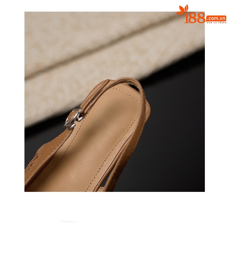 Sandal nữ phong cách vintage mũi kín hở gót đế bệt — Màu caramel chi tiết 16