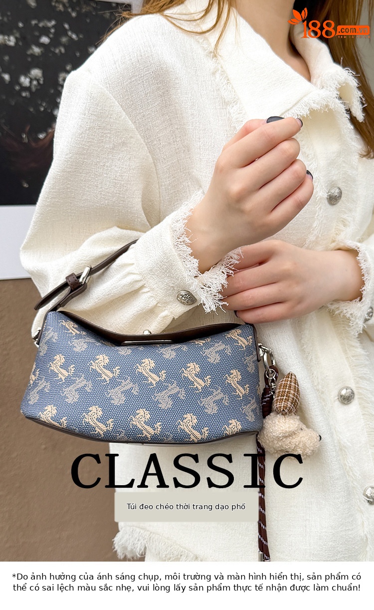 Túi đeo chéo nữ phong cách Hàn Quốc in họa tiết vintage, thiết kế hình túi vàng (yuanbao) – phiên bản mới xuân hè 2026, màu sắc tương phản thời trang chi tiết 1