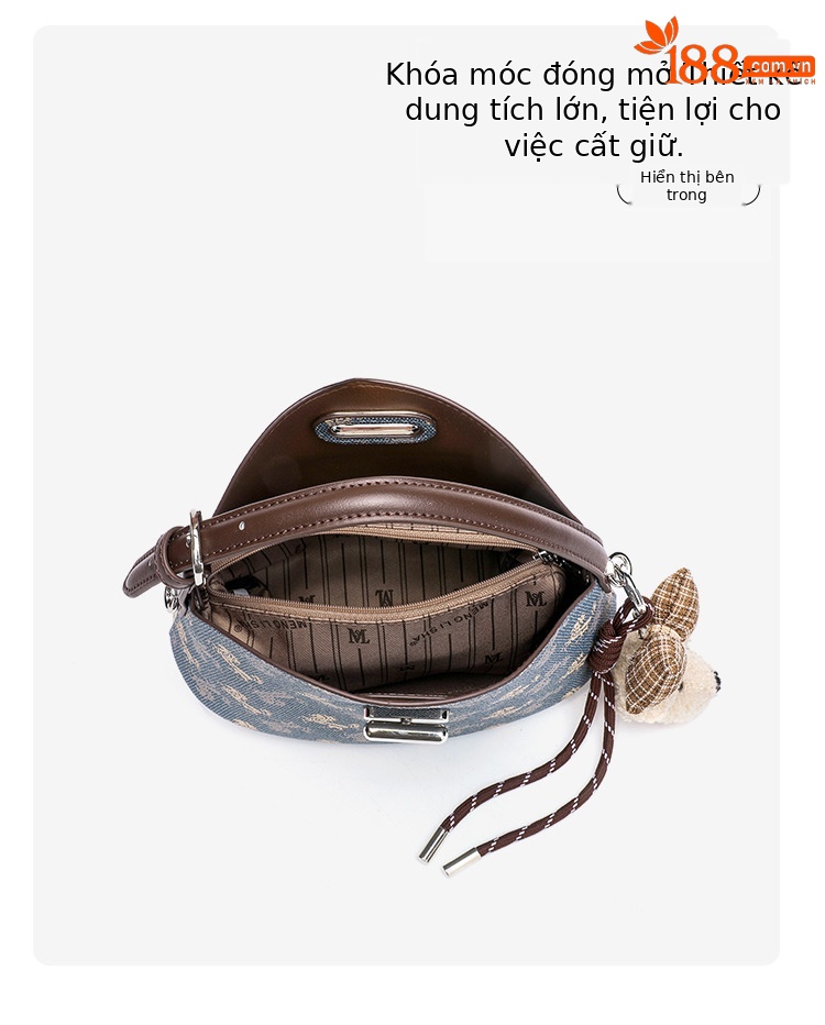 Túi đeo chéo nữ phong cách Hàn Quốc in họa tiết vintage, thiết kế hình túi vàng (yuanbao) – phiên bản mới xuân hè 2026, màu sắc tương phản thời trang chi tiết 9