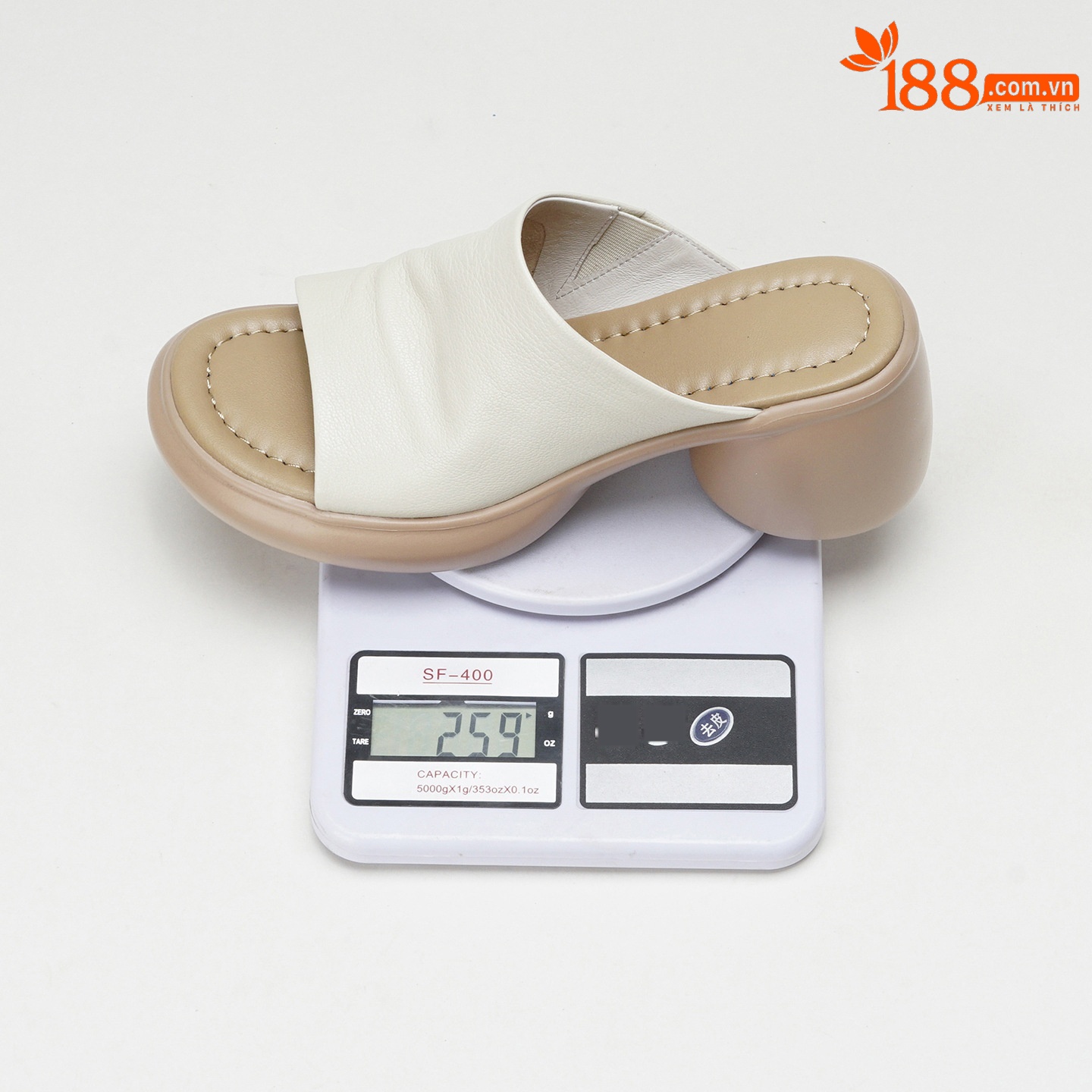 Sandal cao gót nữ hở mũi da dê gót thô 7 cm đế dày — màu trắng ngà chi tiết 1