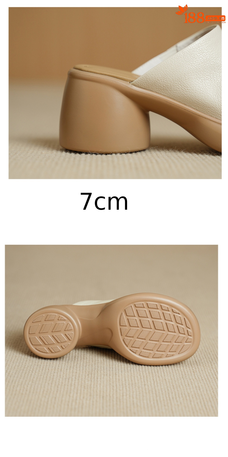 Sandal cao gót nữ hở mũi da dê gót thô 7 cm đế dày — màu trắng ngà chi tiết 14